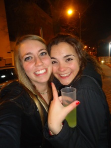 Enjoying some drinks in the streets of Madrid before heading into the club. Don't worry -- I could legally drink there!
